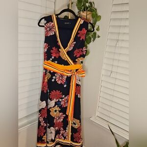 Liza Luxe Floral Wrap Dress with Yellow Accents